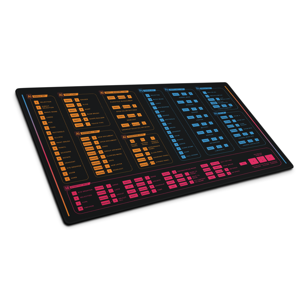 Graphic Designer Hotkey Desk Mat For PC - Black Shortcut Desk Mat