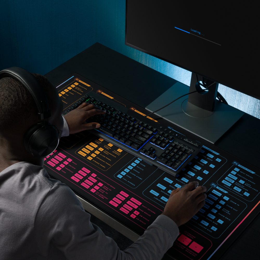 Graphic Designer Hotkey Desk Mat For PC - Black Shortcut Desk Mat