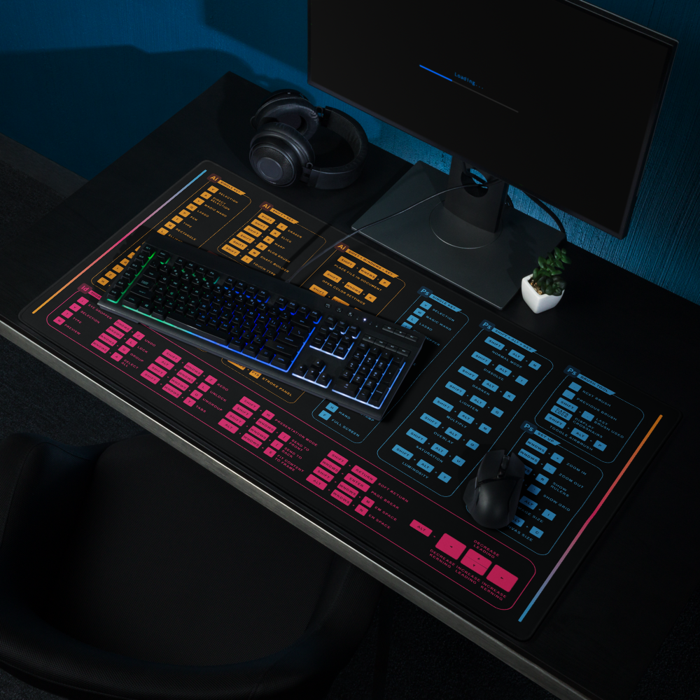 Graphic Designer Hotkey Desk Mat For PC - Black Shortcut Desk Mat