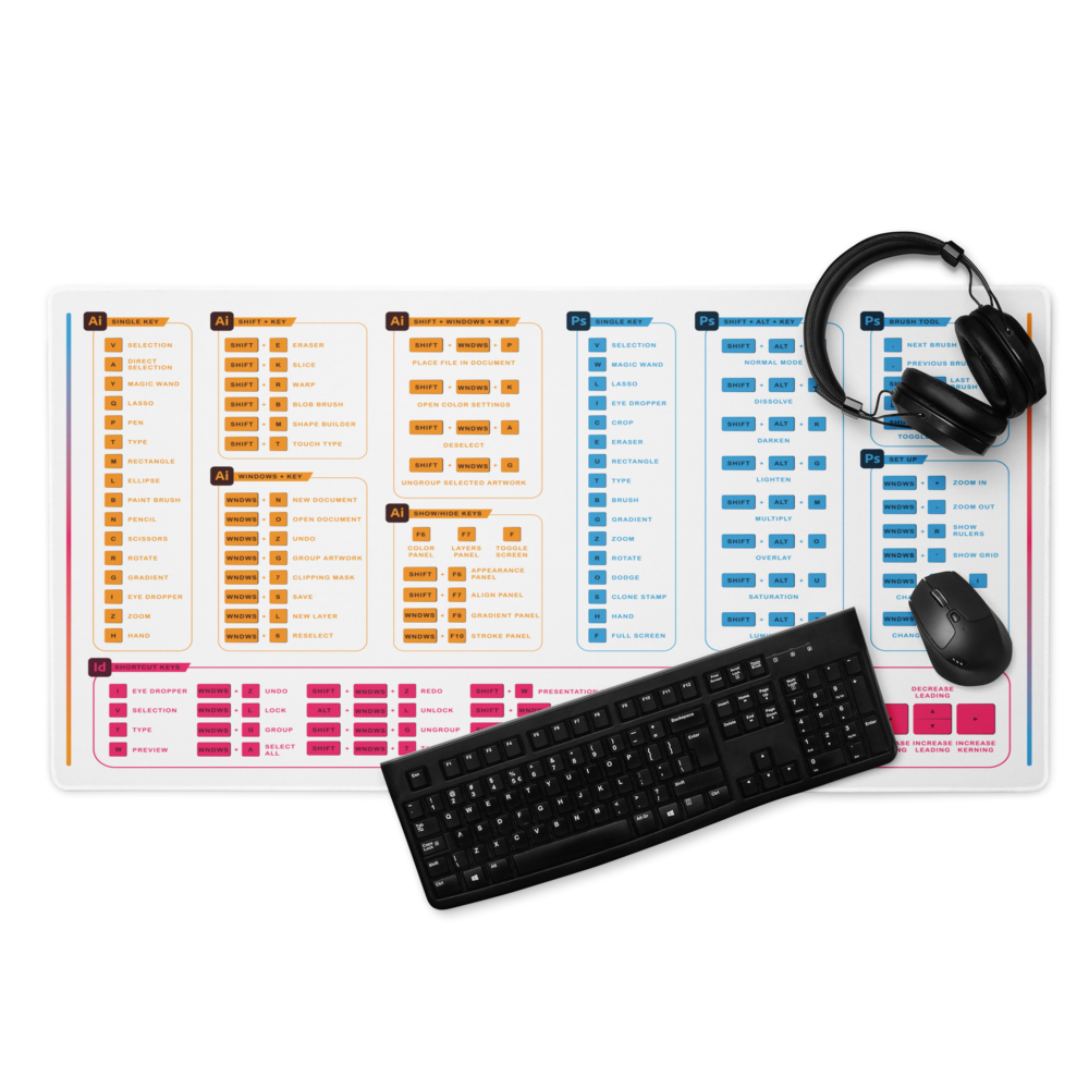 Graphic Designer Hotkey Desk Mat For PC - White Shortcut Desk Mat
