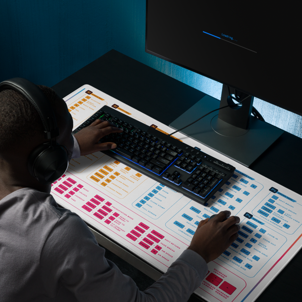 Graphic Designer Hotkey Desk Mat For PC - White Shortcut Desk Mat