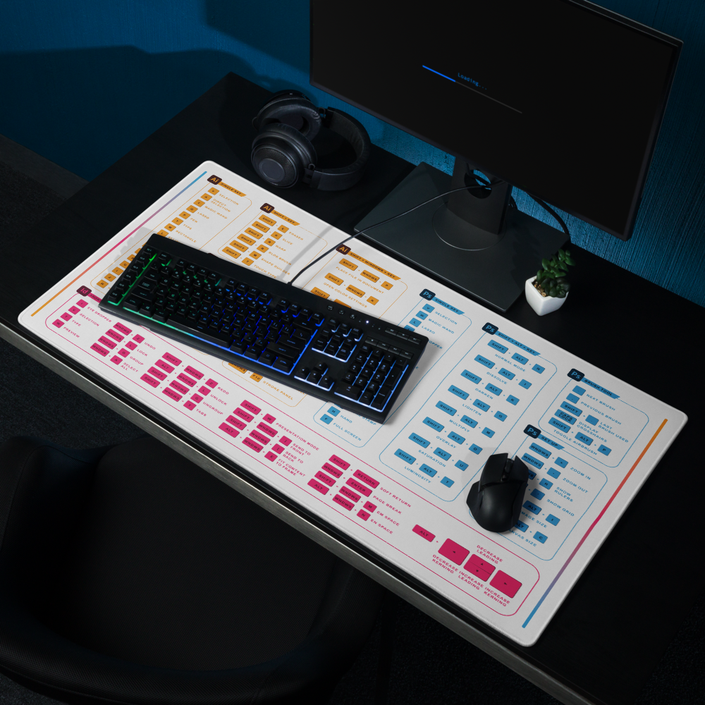 Graphic Designer Hotkey Desk Mat For PC - White Shortcut Desk Mat