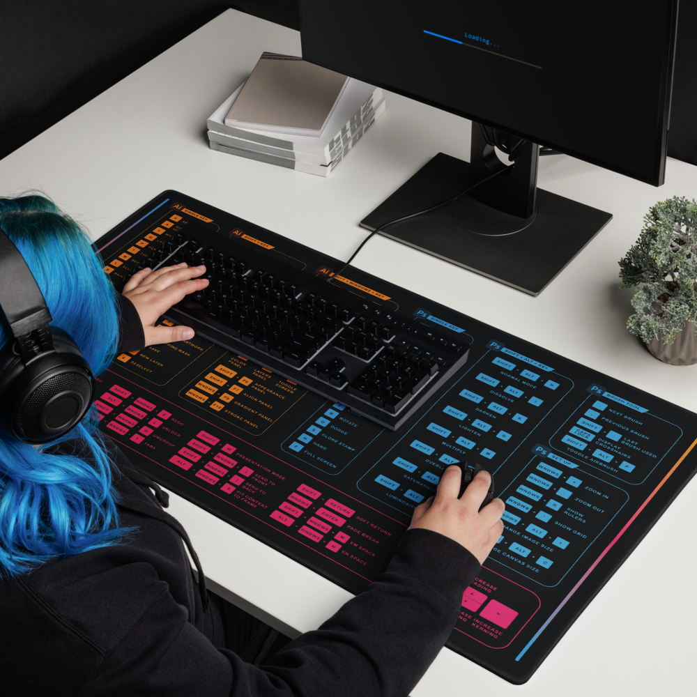 Graphic Designer Hotkey Desk Mat For PC - Black Shortcut Desk Mat