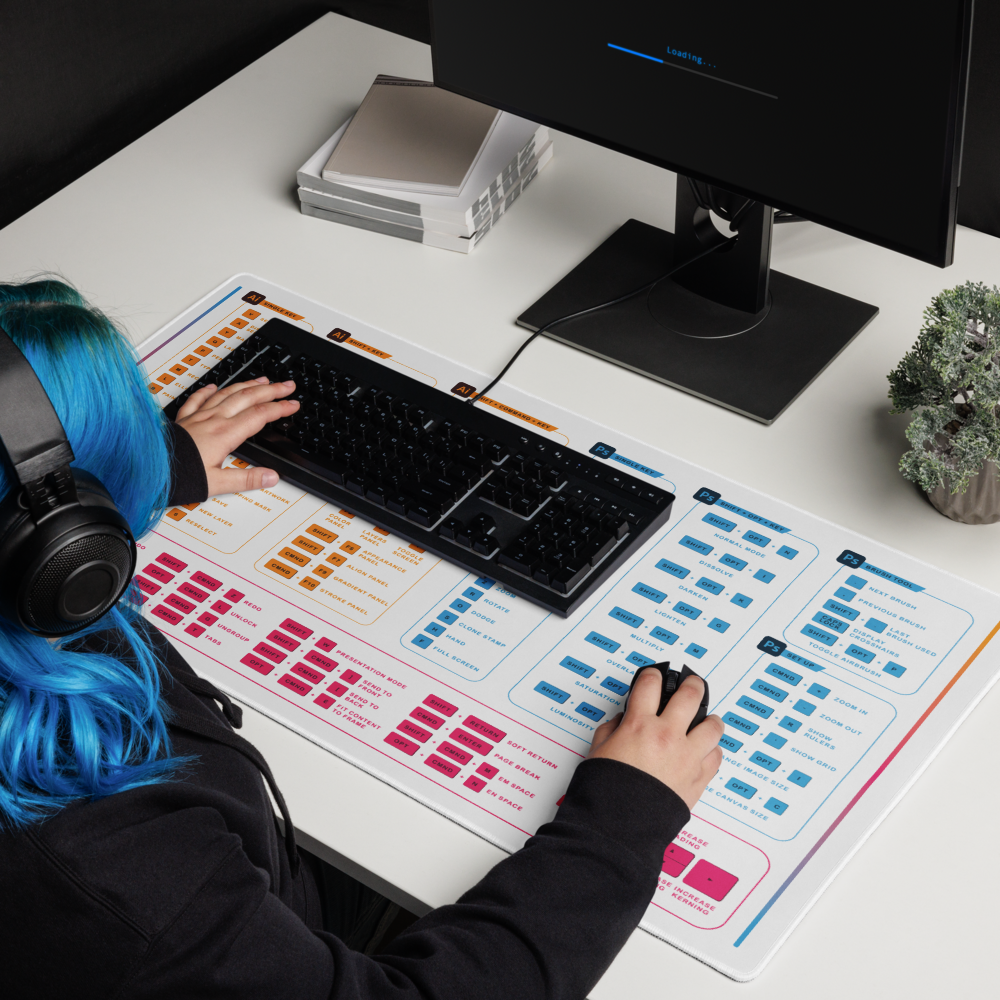 Graphic Designer Hotkey Desk Mat For Macs - White Shortcut Desk Mat